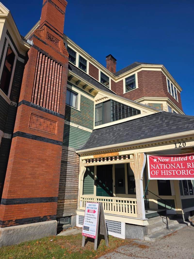A detailed exterior of a historic-looking building photographed on site.